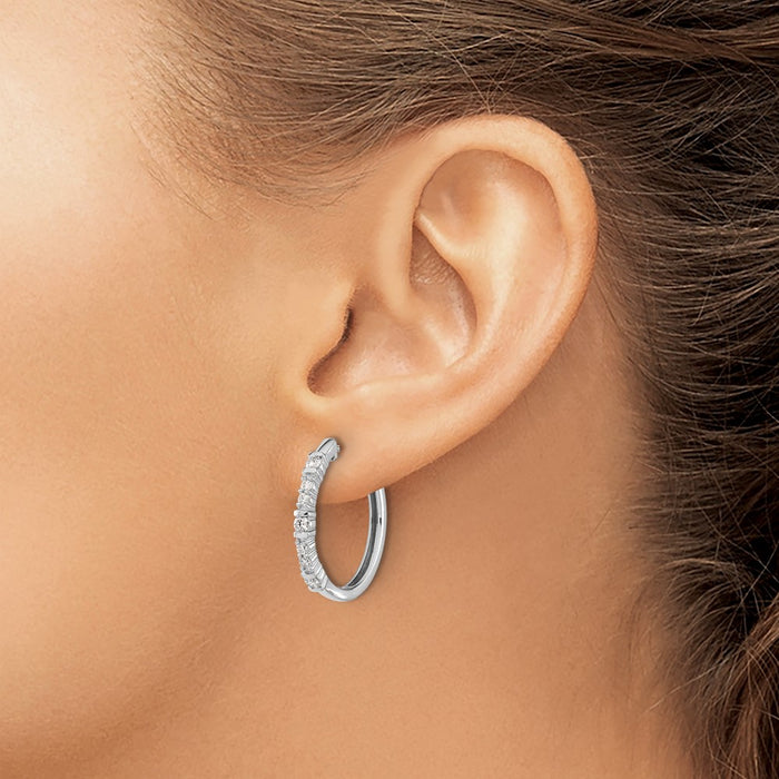 Shop Stylish 14K White Gold Diamond-Accented Hinged Hoop Earrings - 1.5"-3