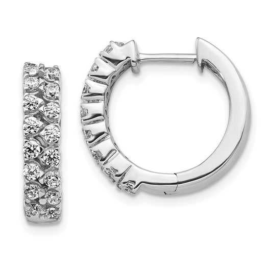 Exclusive 14K White Gold Double Row Diamond Hoop Earrings - Stylish & Affordable