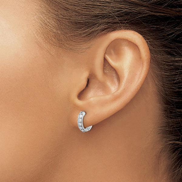 14K White Gold Diamond-Accented Hinged Hoop Earrings - Style GR1-1021324