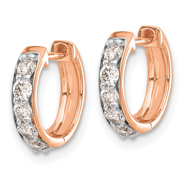 14K Rose Gold Diamond-Accented Hinged Hoop Earrings, 1.5"