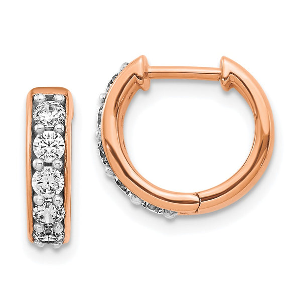 14K Rose Gold Diamond-Accented Hinged Hoop Earrings, 1.5"