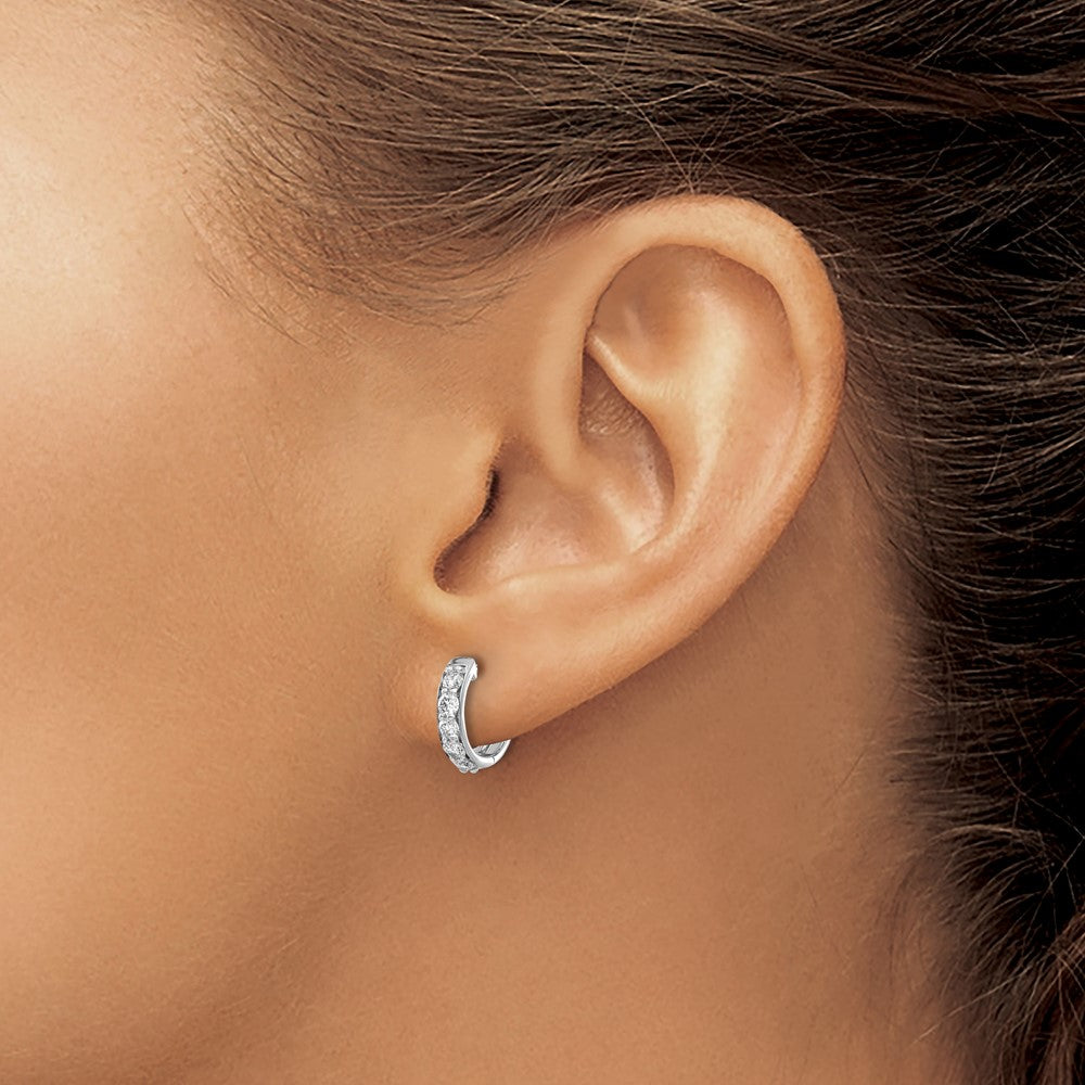 Shop Stylish 14K White Gold Diamond-Accented Hinged Hoop Earrings - 1.5"