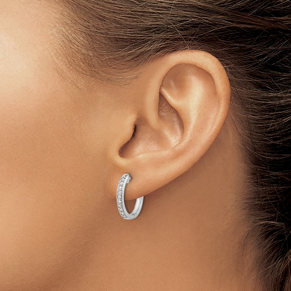 Exclusive 14K White Gold Diamond-Accented Hinged Hoop Earrings - Stylish Value!