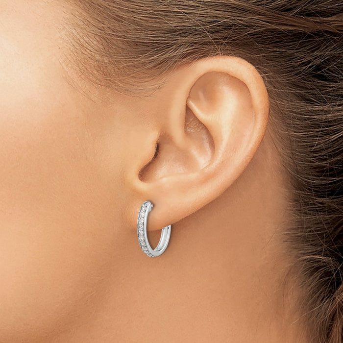 Shop Stylish 14K White Gold Diamond-Accented Hinged Hoop Earrings - 1.5"-3