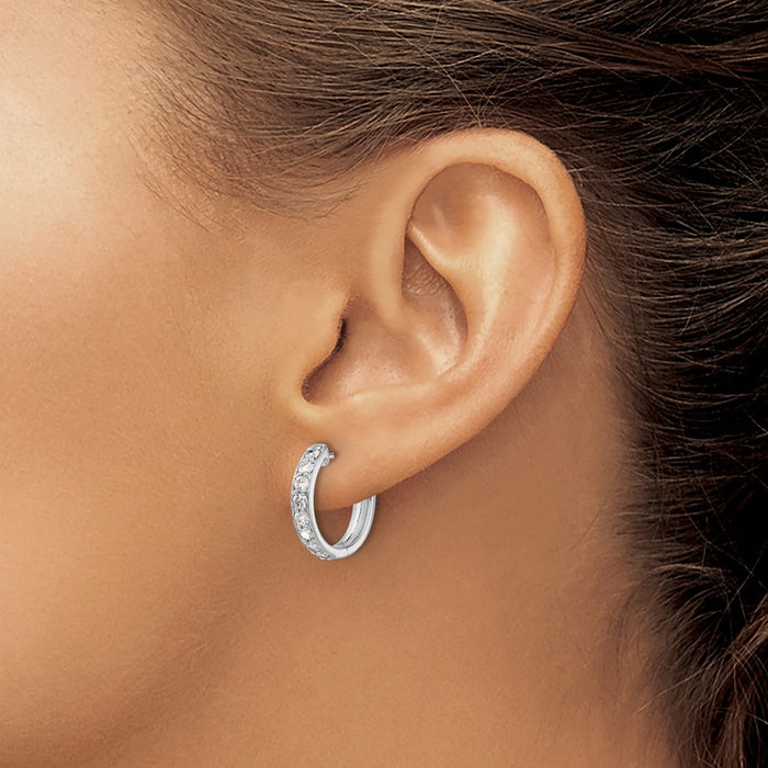 Shop 10K White Gold Diamond-Accented Hinged Hoop Earrings | Stylish Value!-3