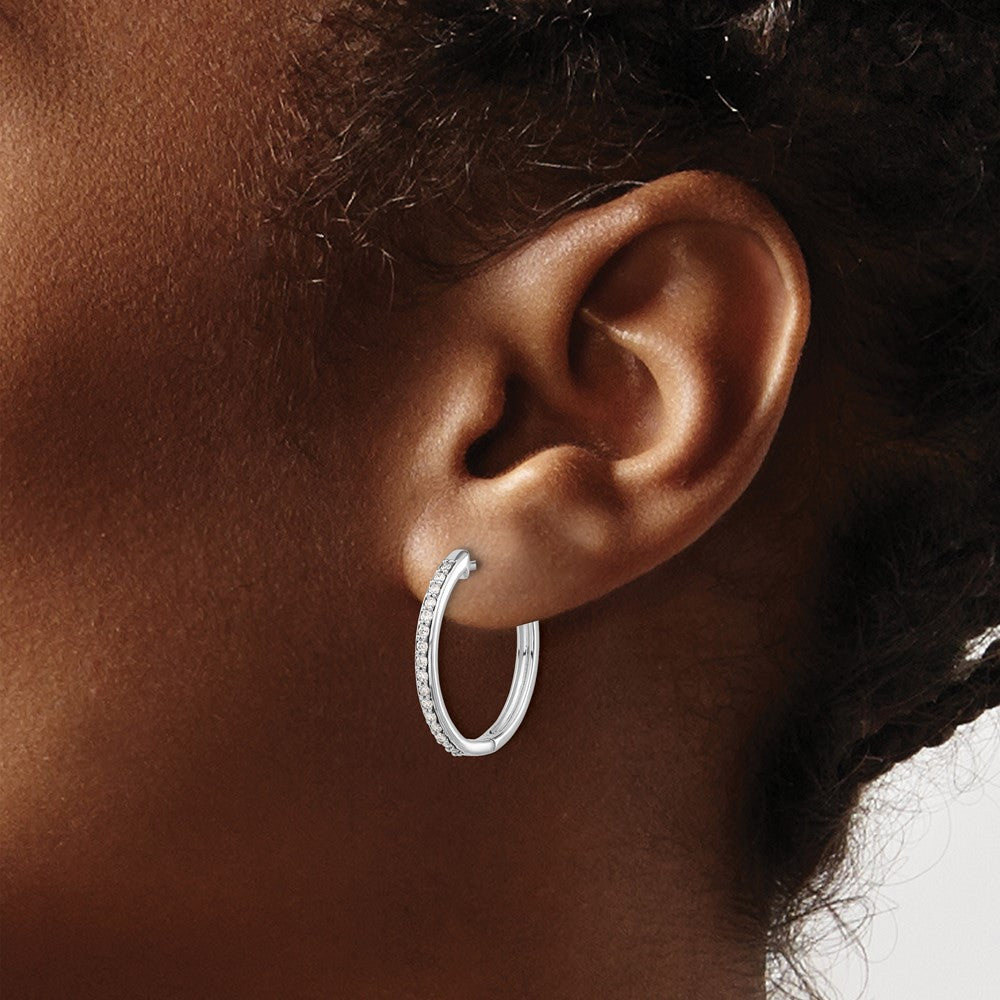 High-Quality 10K White Gold Diamond-Accented Hinged Hoop Earrings - Stylish Value