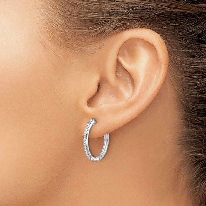 Buy Exclusive 14K White Gold Diamond-Accented Hinged Hoop Earrings - Stylish Design-3