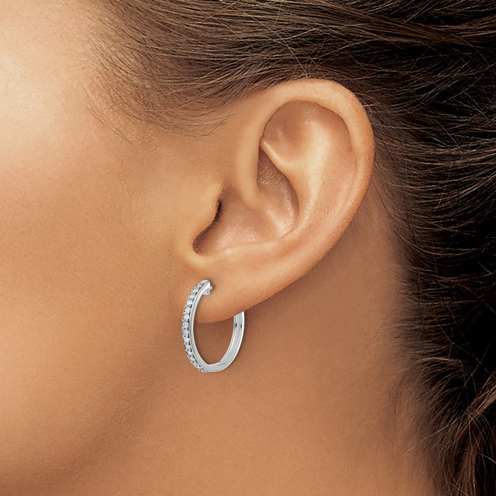 Buy Stylish 10K White Gold Diamond-Accented Hinged Hoop Earrings - 1.5"-3