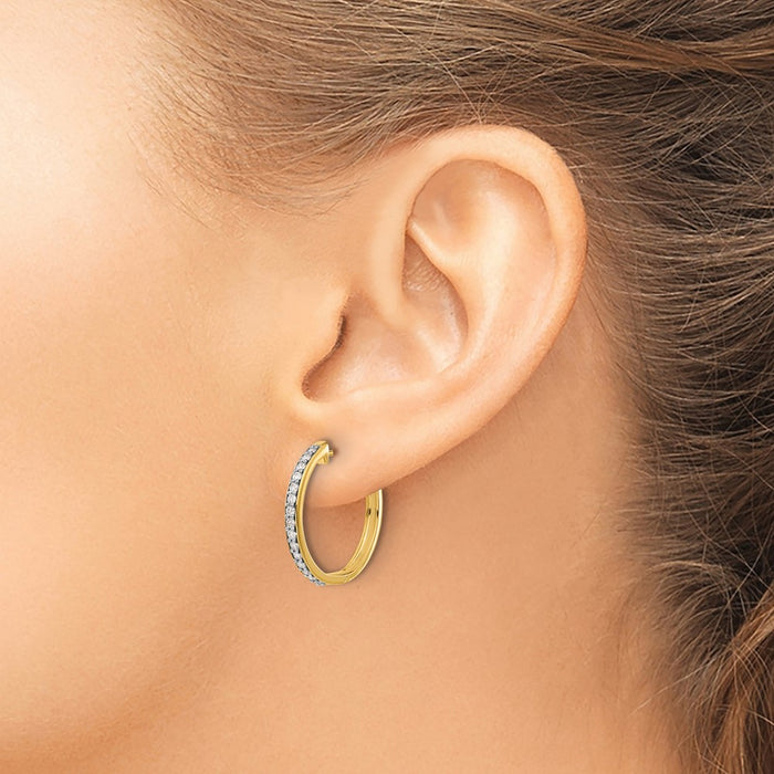 Shop Stylish 10K Gold Diamond-Accented Hinged Hoop Earrings - 1.5" Size-3