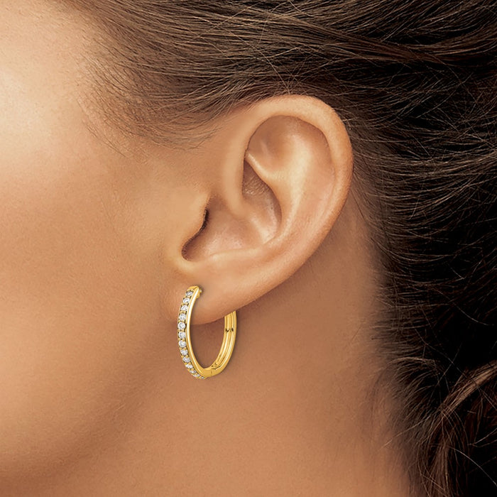 High-Quality 10K Gold Diamond-Accented Hinged Hoop Earrings - Stylish Value-3