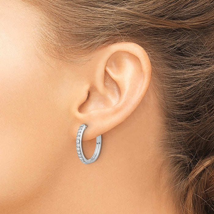High-Quality 14K White Gold Diamond-Accented Hinged Hoop Earrings - Stylish Value-3