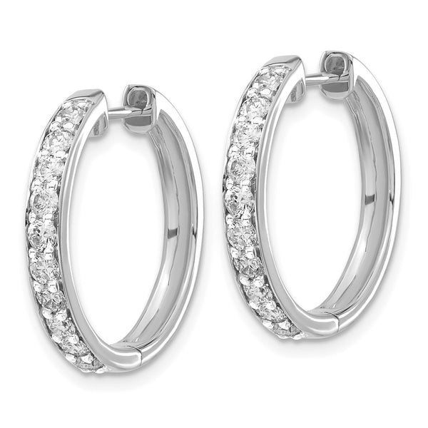 10K White Gold Hinged Hoop Earrings with Diamond Accent