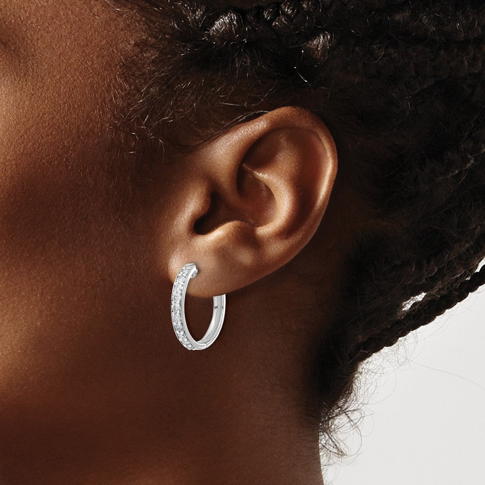 Shop 10K White Gold Hinged Hoop Earrings with Diamond Accent - Stylish Value