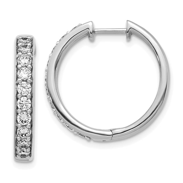 10K White Gold Hinged Hoop Earrings with Diamond Accent
