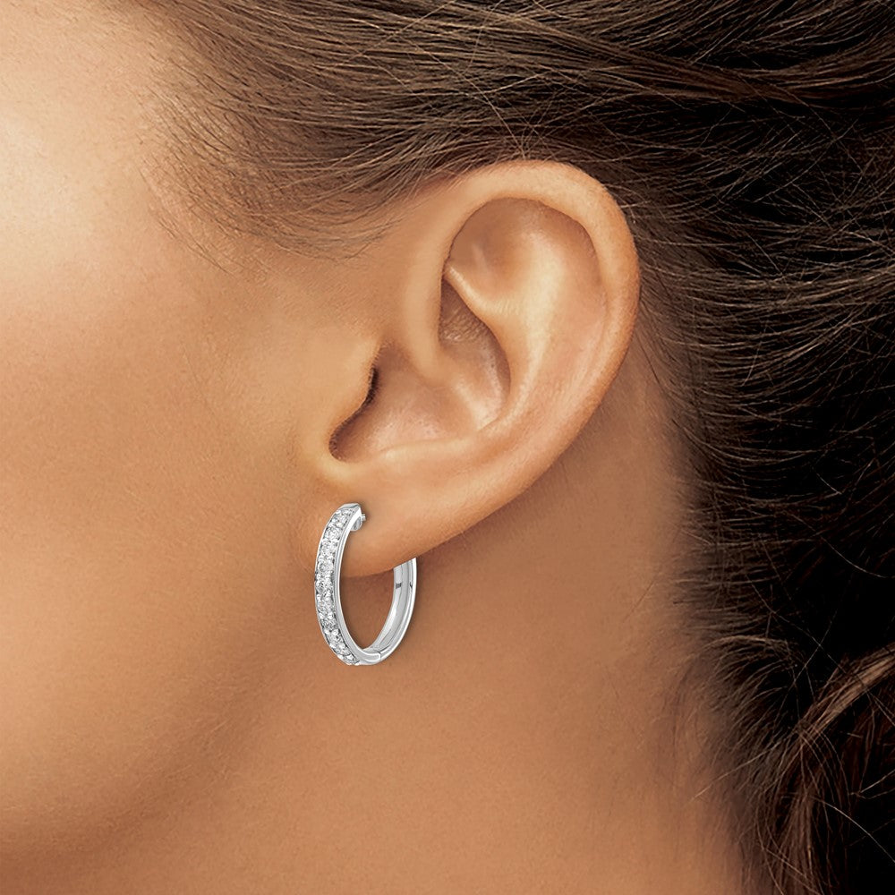 Exclusive 14K White Gold Diamond-Accented Hinged Hoop Earrings - Stylish Value
