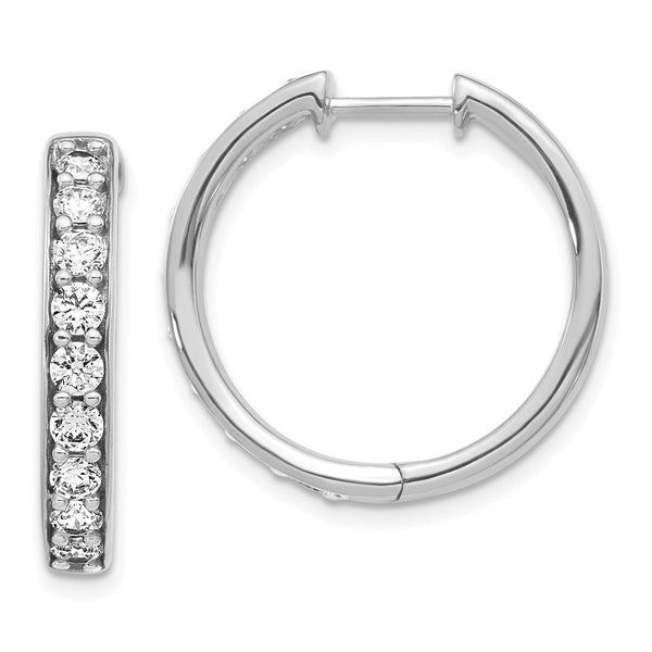 Shop Stylish 14K White Gold Diamond-Accented Hinged Hoop Earrings - 1.5"