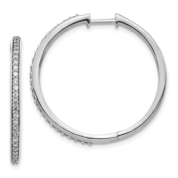 14K White Gold Diamond-Accented Hinged Hoop Earrings, 1.5" - Style GR1-1020922
