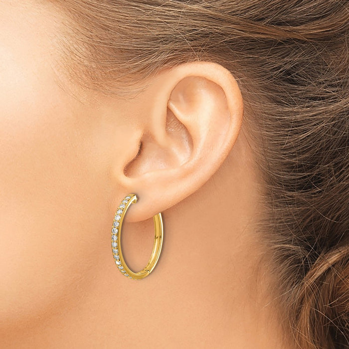 Designer 14K Gold Diamond-Accented Hinged Hoop Earrings - Stylish Luxury-3