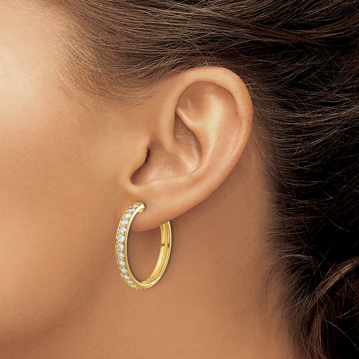 Shop 14K Gold Diamond-Accented Hinged Hoop Earrings - Stylish Luxury Value!-3