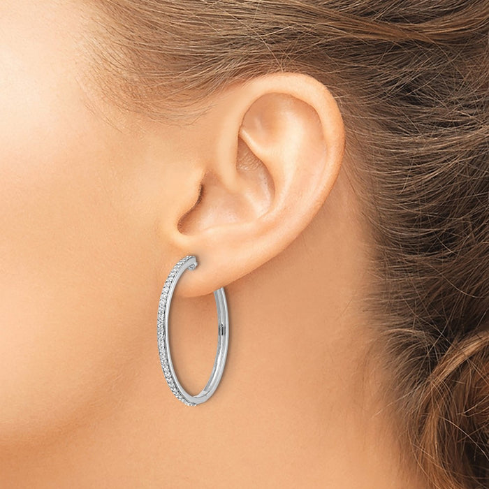 Buy Exclusive 14K White Gold Diamond-Accented Hinged Hoop Earrings - Stylish Value!-3