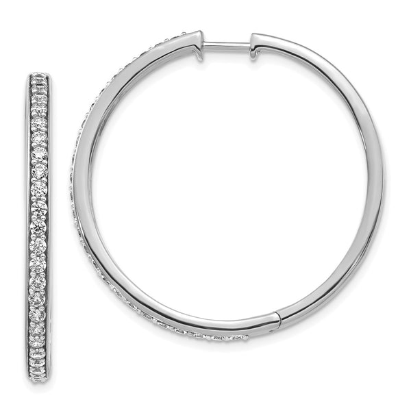 14K White Gold Diamond-Accented Hinged Hoop Earrings - 1.5" - Style GR1-1021398
