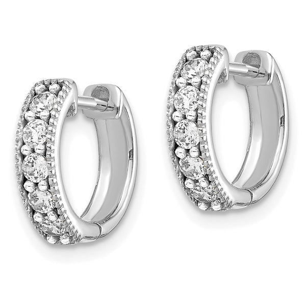 10K White Gold Diamond-Accented Milgrain Hoop Earrings