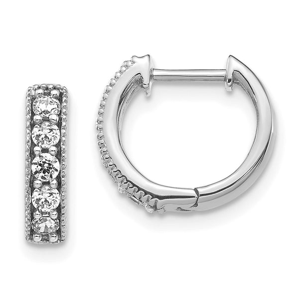 10K White Gold Diamond-Accented Milgrain Hoop Earrings