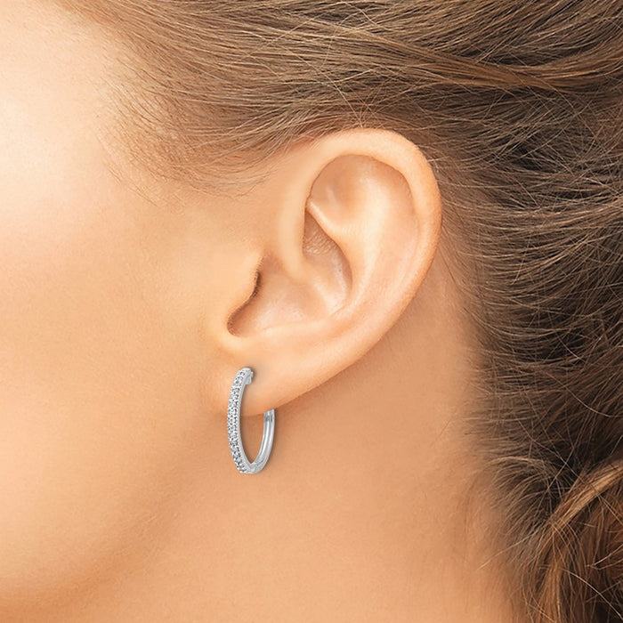 Exclusive 14K White Gold Diamond-Accented Milgrain Hoop Earrings, Stylish Value-3