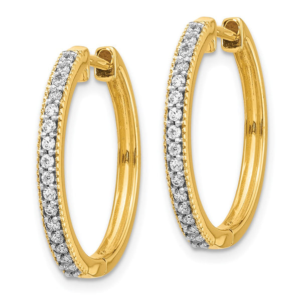 14K Yellow Gold Diamond-Accented Milgrain Hoop Earrings - Style GR1-1016537