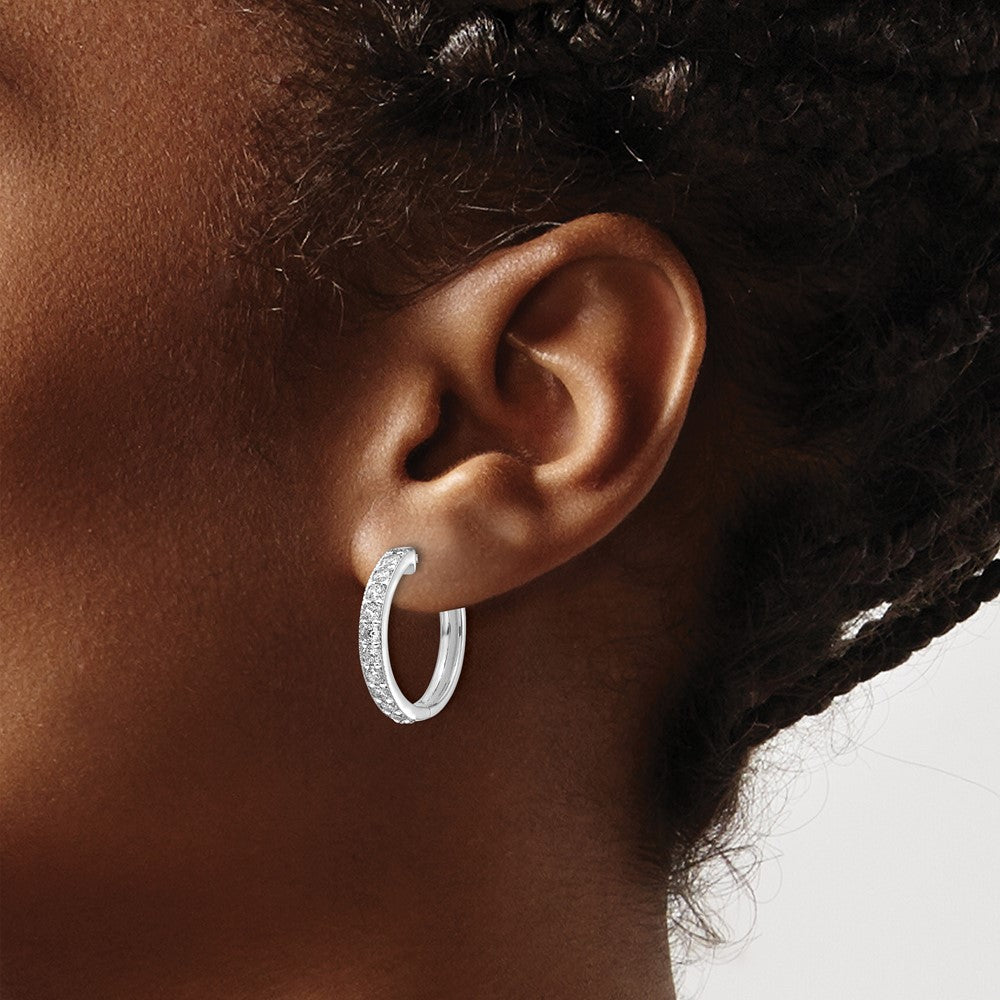 Buy Stylish 14K White Gold Diamond-Accented Hinged Hoop Earrings