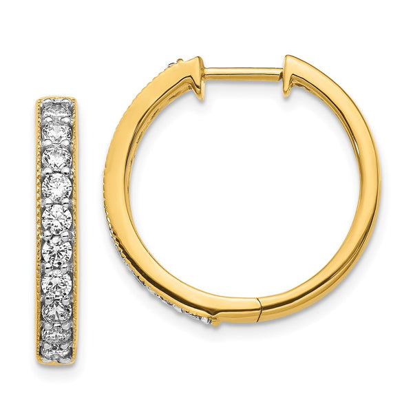14K Yellow Gold Diamond-Accented Milgrain Hoop Earrings - Style GR1-1016546