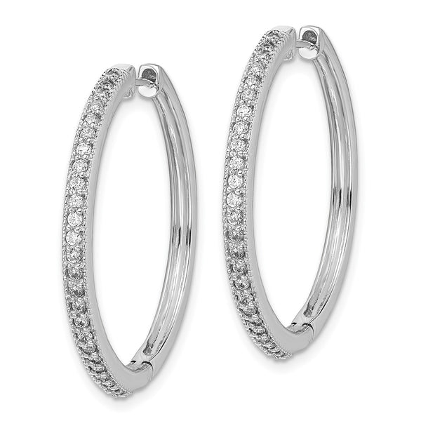 14K White Gold Diamond-Accented Milgrain Hinged Hoop Earrings
