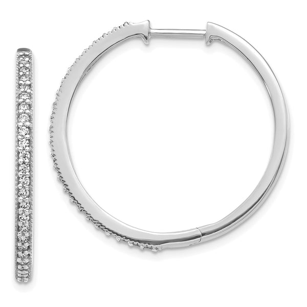 14K White Gold Diamond-Accented Milgrain Hinged Hoop Earrings