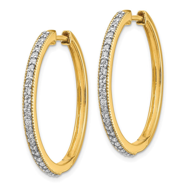 14K Yellow Gold Diamond-Accented Hinged Hoop Earrings - 1.1"