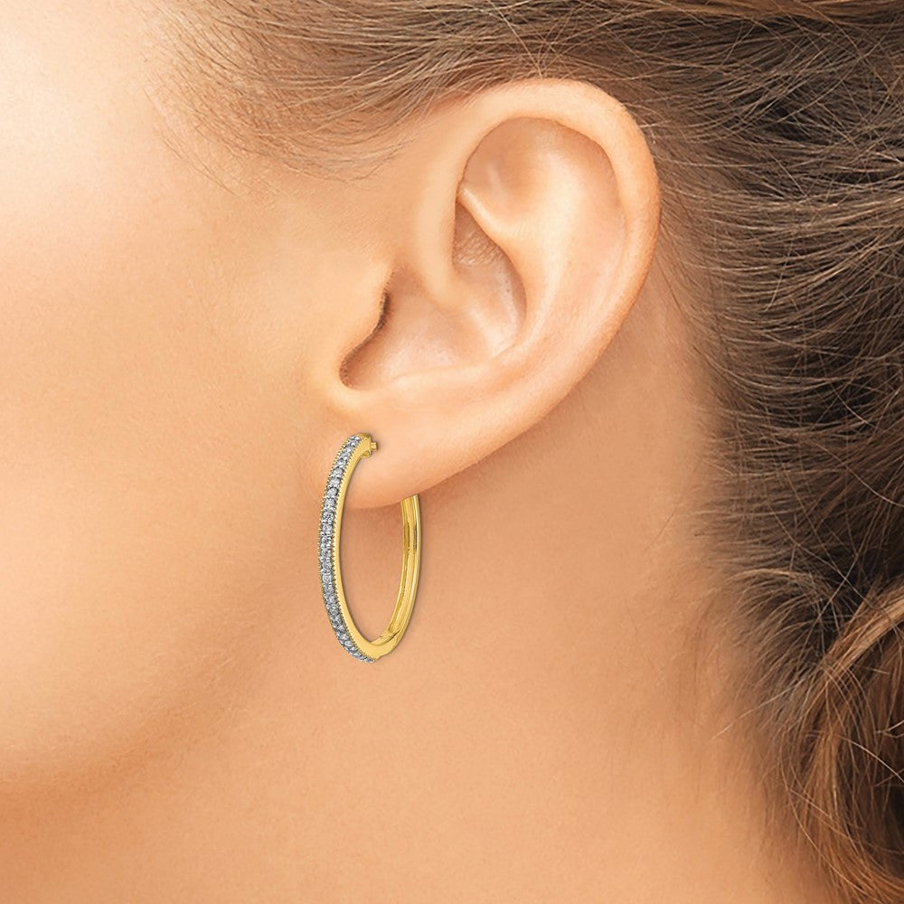 Buy Stylish 14K Yellow Gold Diamond-Accented Hinged Hoop Earrings - 1.1"