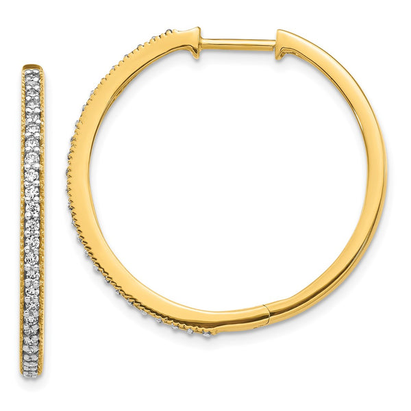 14K Yellow Gold Diamond-Accented Hinged Hoop Earrings - 1.1"