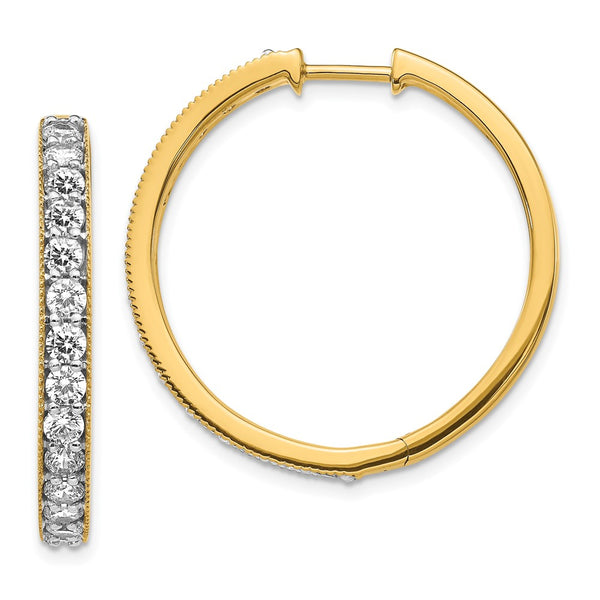 Shop Stylish 14K Yellow Gold Diamond-Accented Hinged Hoop Earrings - 1.5"