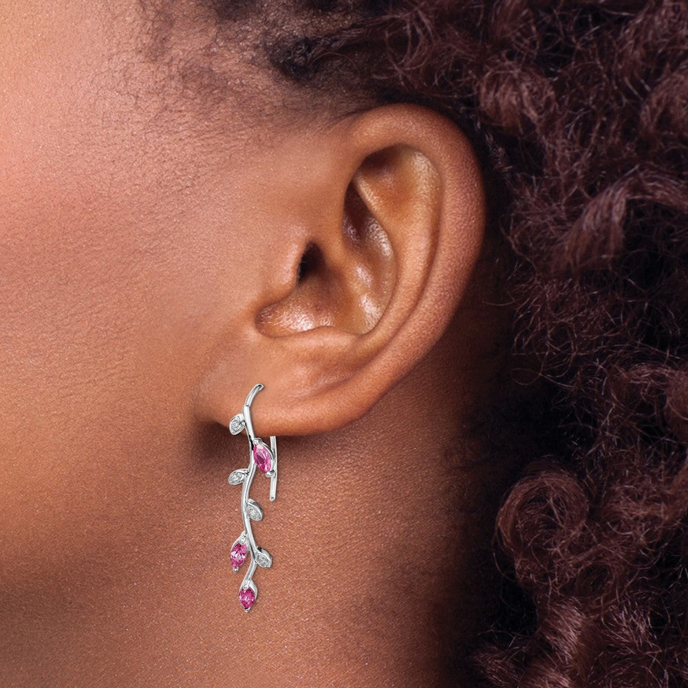 High-Quality 14K White Gold Earrings with Diamonds & Pink Sapphires - Stylish Value
