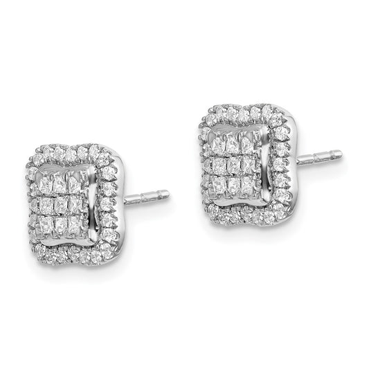Buy Stylish 14K White Gold Diamond Square Cluster Stud Earrings - 0.85mm