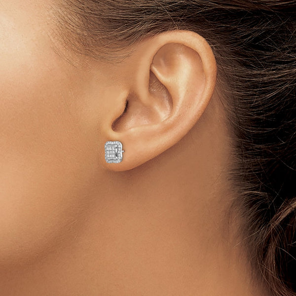 Buy Stylish 14K White Gold Diamond Square Cluster Stud Earrings - 0.85mm