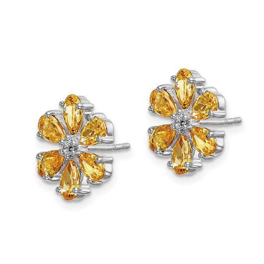 Shop Designer 14K White Gold Floral Earrings with Citrine & Diamonds - Luxury Style