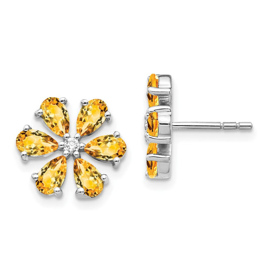 Shop Designer 14K White Gold Floral Earrings with Citrine & Diamonds - Luxury Style