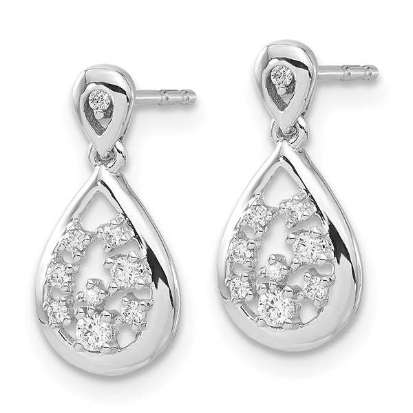 14K White Gold Teardrop Dangle Earrings with 1/6 Carat Diamonds