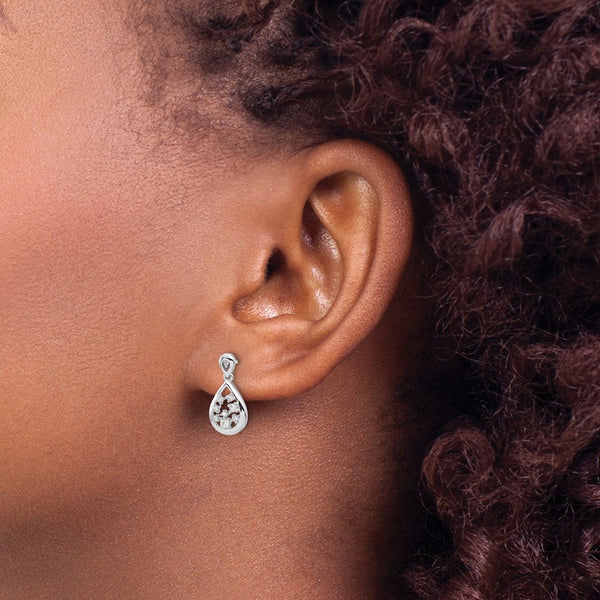 14K White Gold Teardrop Dangle Earrings with 1/6 Carat Diamonds