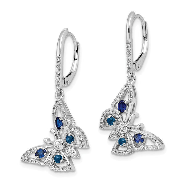 14K White Gold Diamond & Sapphire Butterfly Earrings - 1.5" Long
