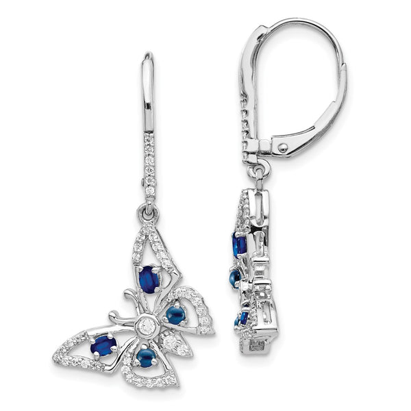 14K White Gold Diamond & Sapphire Butterfly Earrings - 1.5" Long
