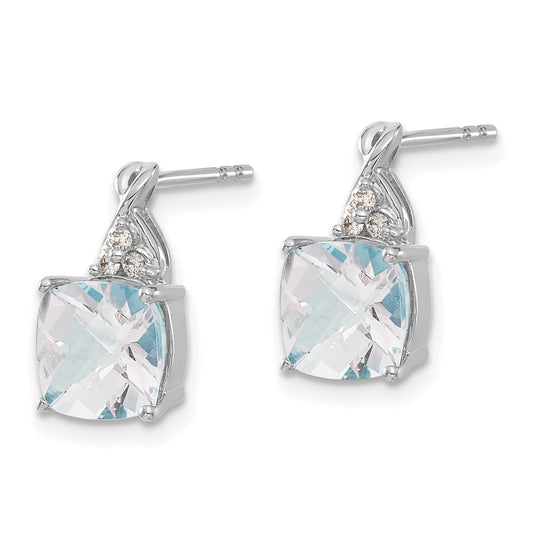 Buy Stylish 14K White Gold Aquamarine & Diamond Checkerboard Earrings