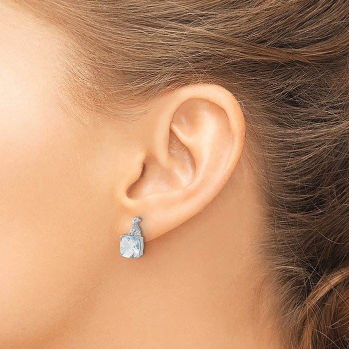 Buy Stylish 14K White Gold Aquamarine & Diamond Checkerboard Earrings-3