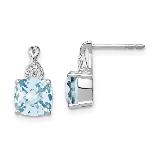 14K White Gold Aquamarine & Diamond Checkerboard Earrings