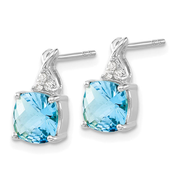 14K White Gold Blue Topaz & Diamond Earrings - 0.85mm